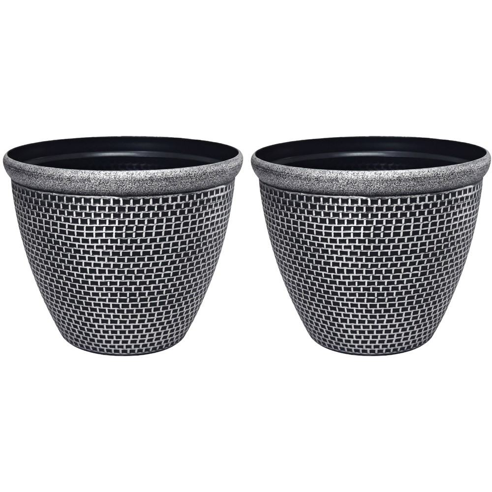 TOQUE Black Antique and Silver Effect Plastic Garden Plant Pot with Drainage Holes 30cm 2 Pack Image 1