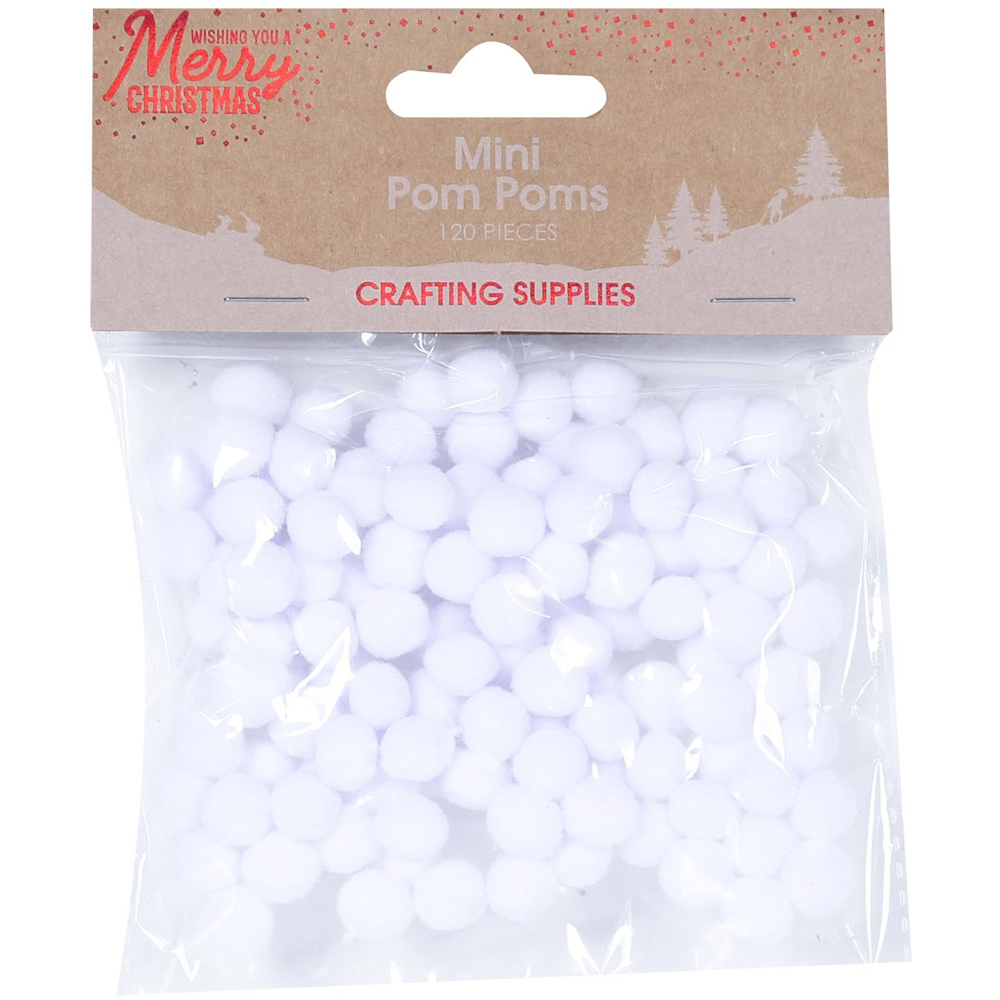 Pack of 120 Mini Pom Poms White Image