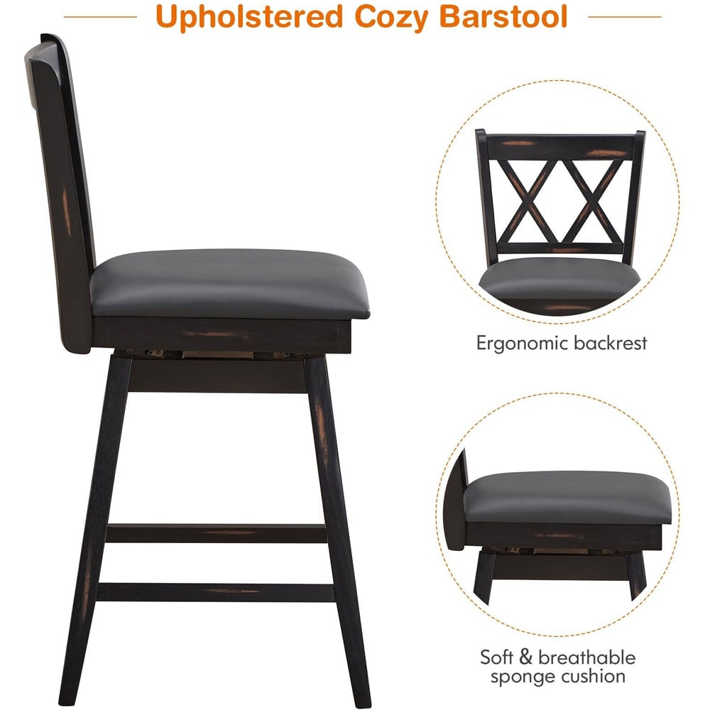 Costway Black Counter Height Bar Stool Set of 2 Image 4