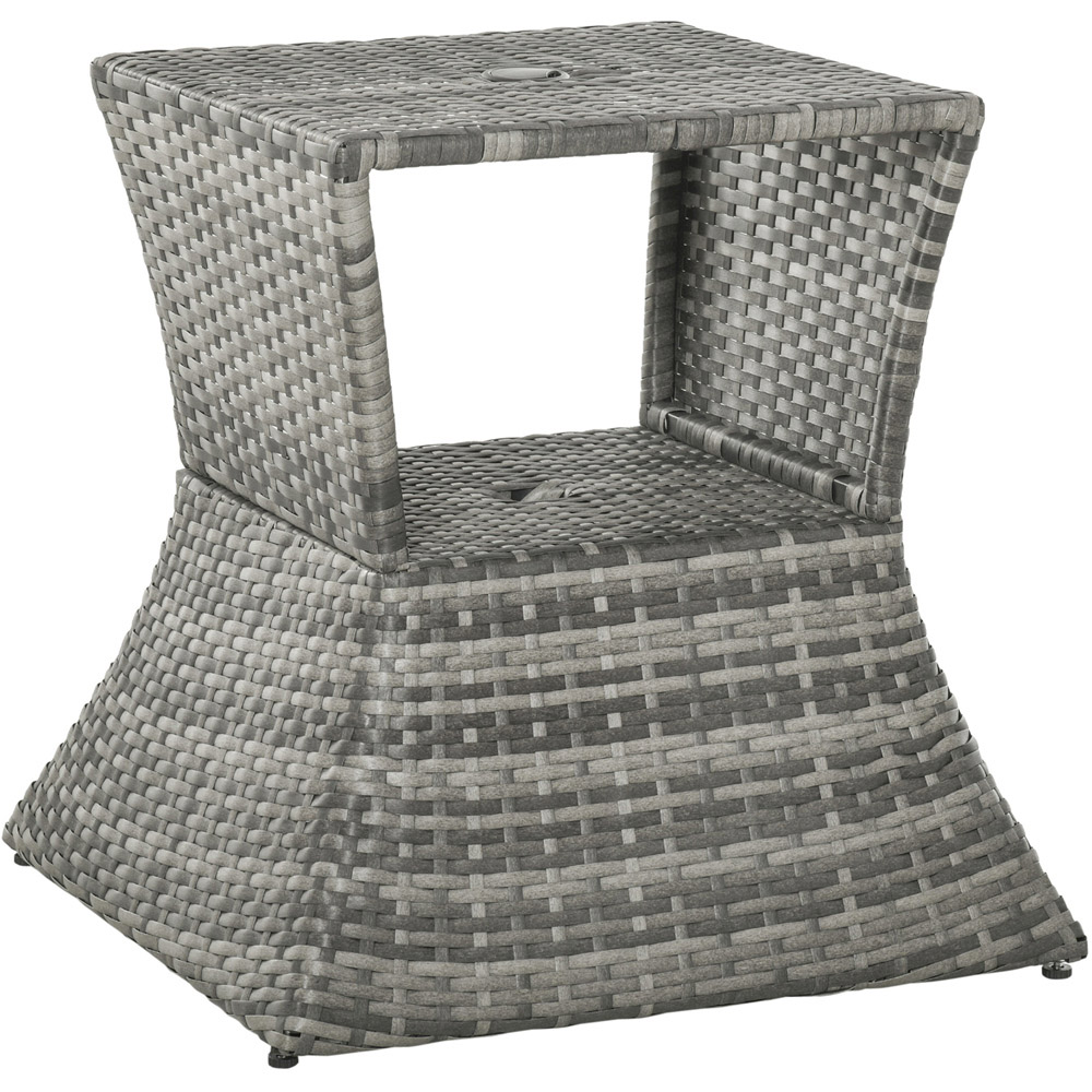 Outsunny Mixed Grey Wicker Bistro Side Table with Parasol Hole Image 2