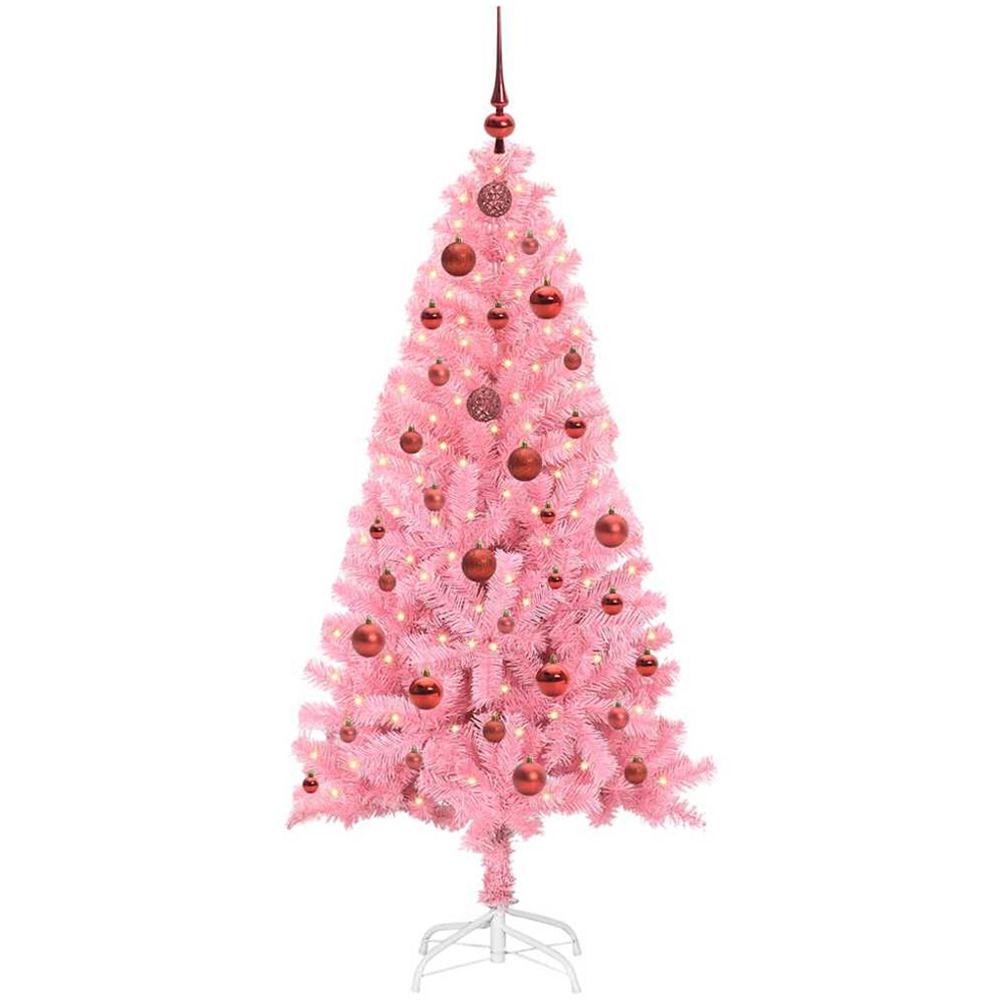 vidaXL Pre-Lit Red Baubles Pink Artificial Christmas Tree 5ft Image 1