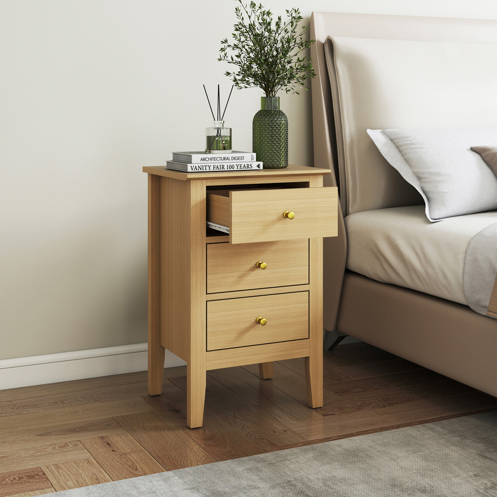 Core Products Henley 3 Drawer Oak Effect Bedside Cabinet Image 6