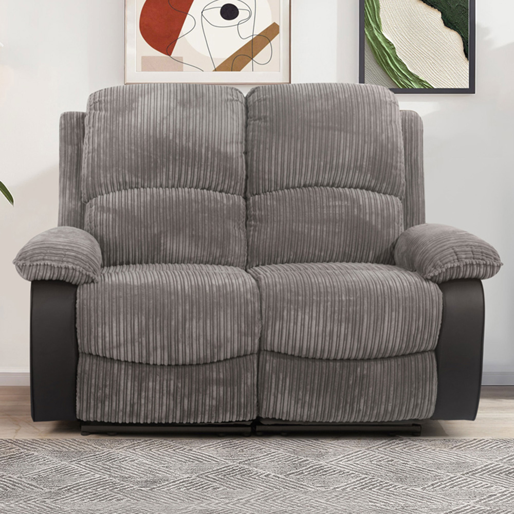 Comfy Living 2 Seater Grey Cord Fabric Electric Recliner Sofa Image 1