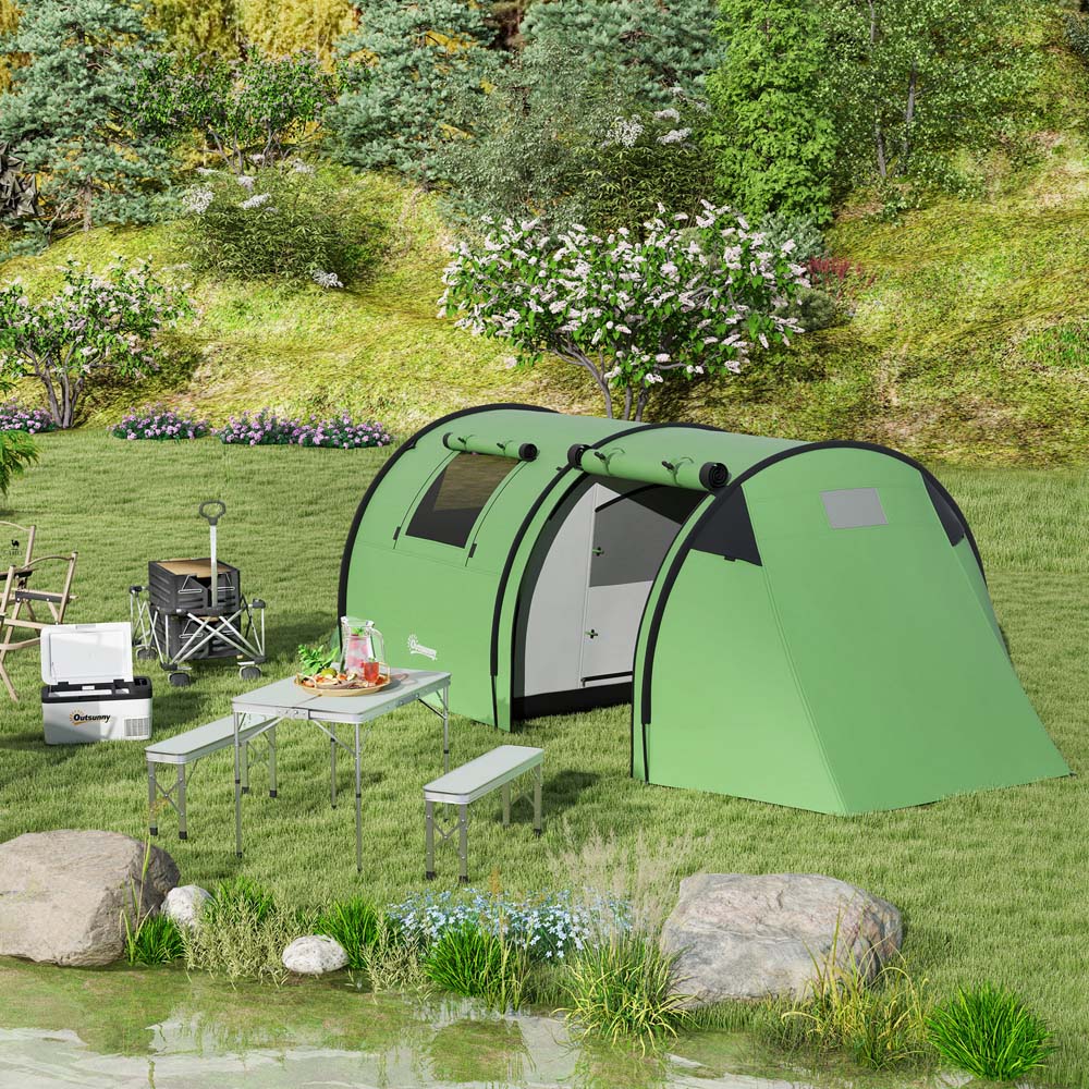 Outsunny 3-4 Person Waterproof Family Camping Tent with Bedroom and Living Room Green Image 9