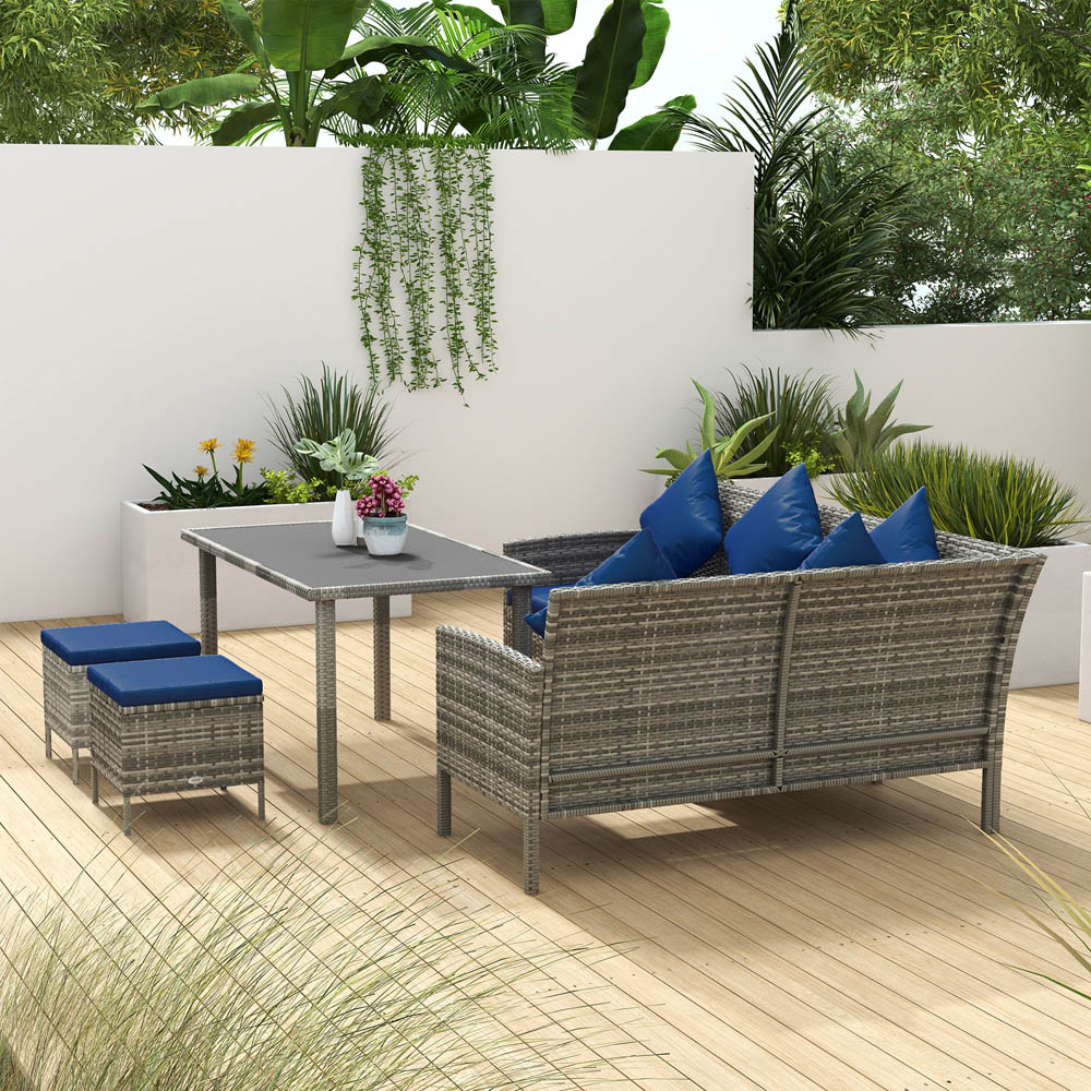 Outsunny 7 Seater Dark Blue Rattan Garden Corner Dining Sofa Set Image 3