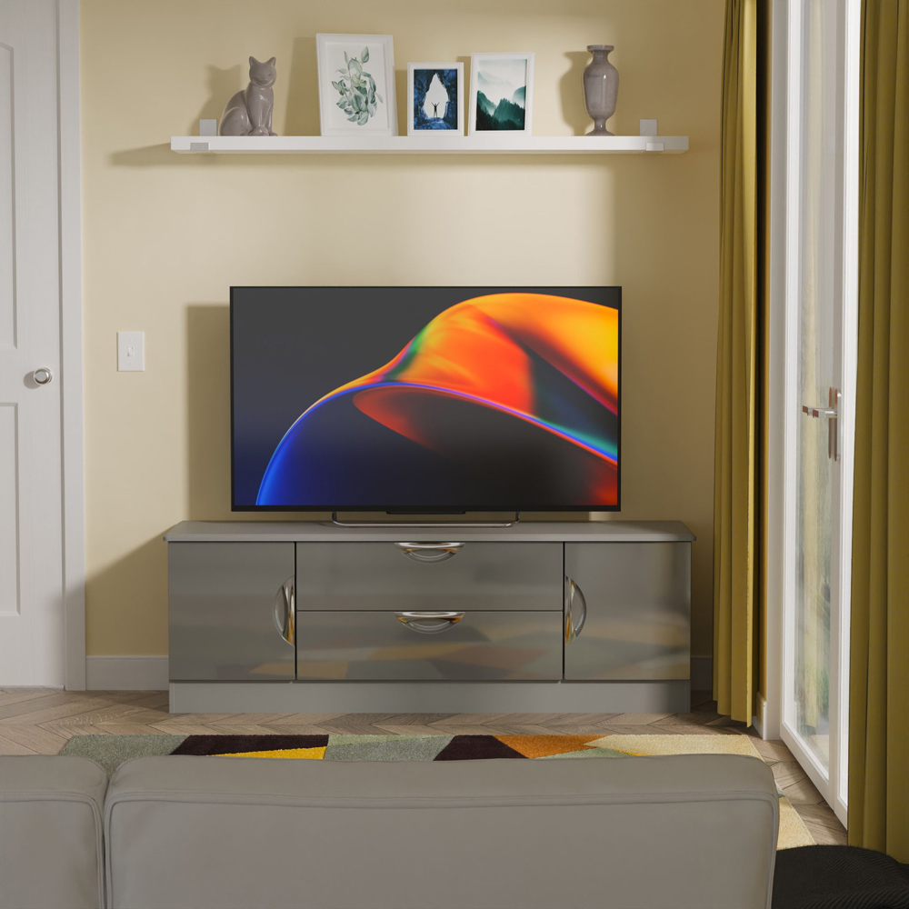 Crowndale Camden 2 Door 2 Drawer Grey Gloss and Dusk Grey Wide TV Unit Ready Assembled Image 8