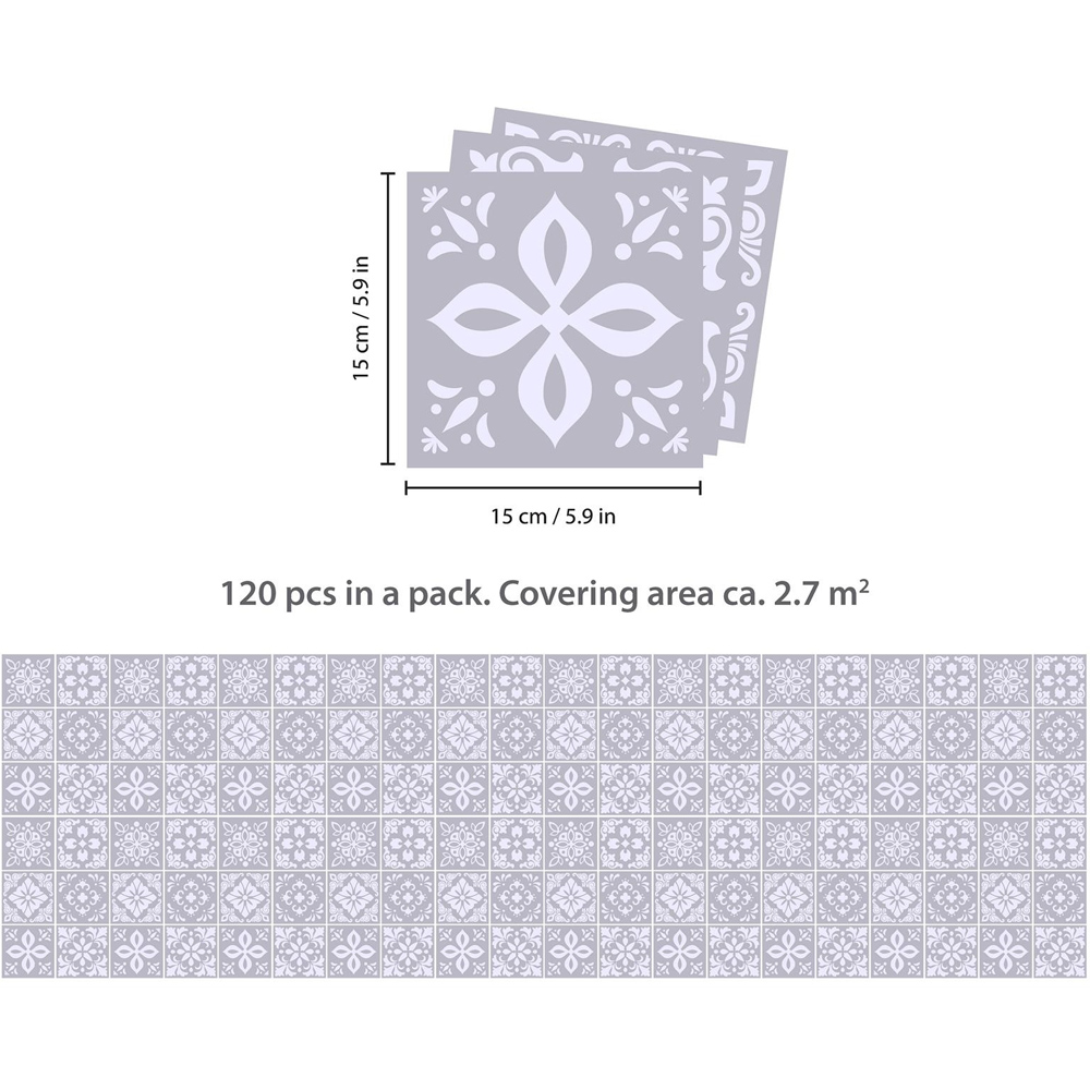 Walplus Andalu Light Grey Cement Spanish Wall Tile Sticker 15 x 15cm 120 Pack Image 7