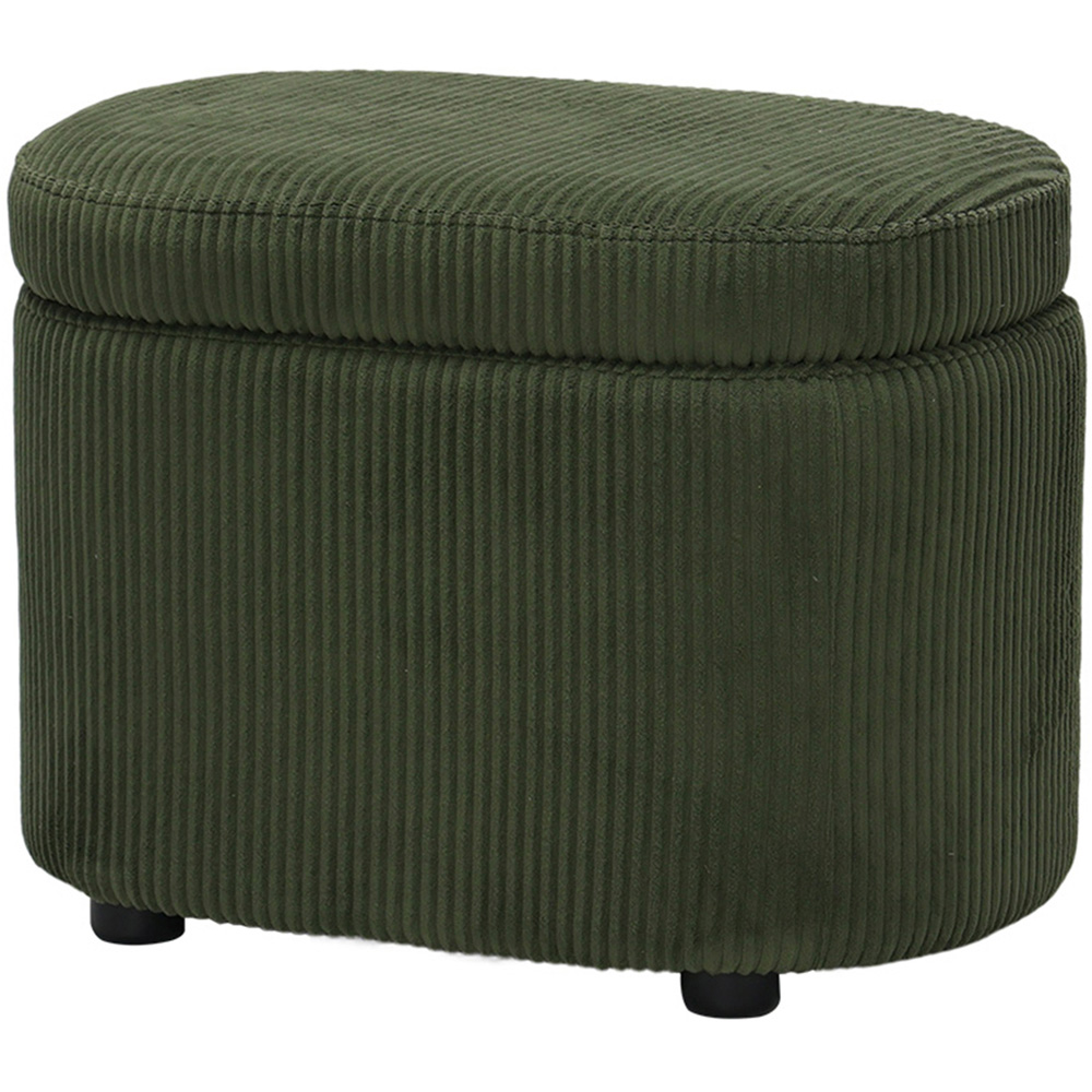 Living and Home Green Corduroy Storage Ottoman with Lift-Up Lid Image 2