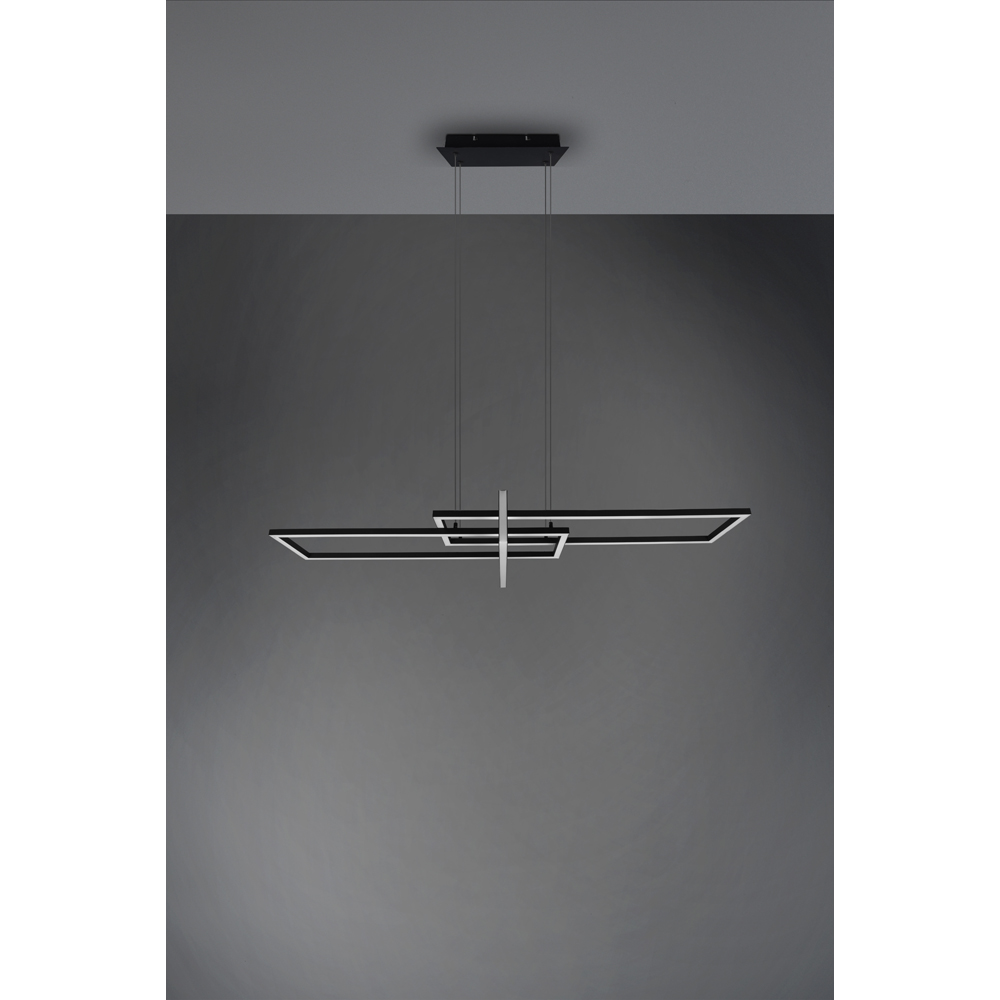 TRIO Salinas Matt Black Rectangular LED Pendant Light Image 6