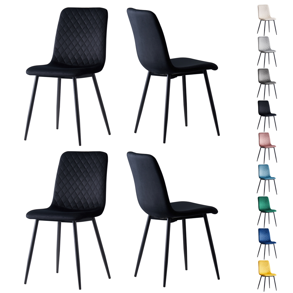 Lexi Set of 4 Black Velvet Fabric Dining Chairs Image 2