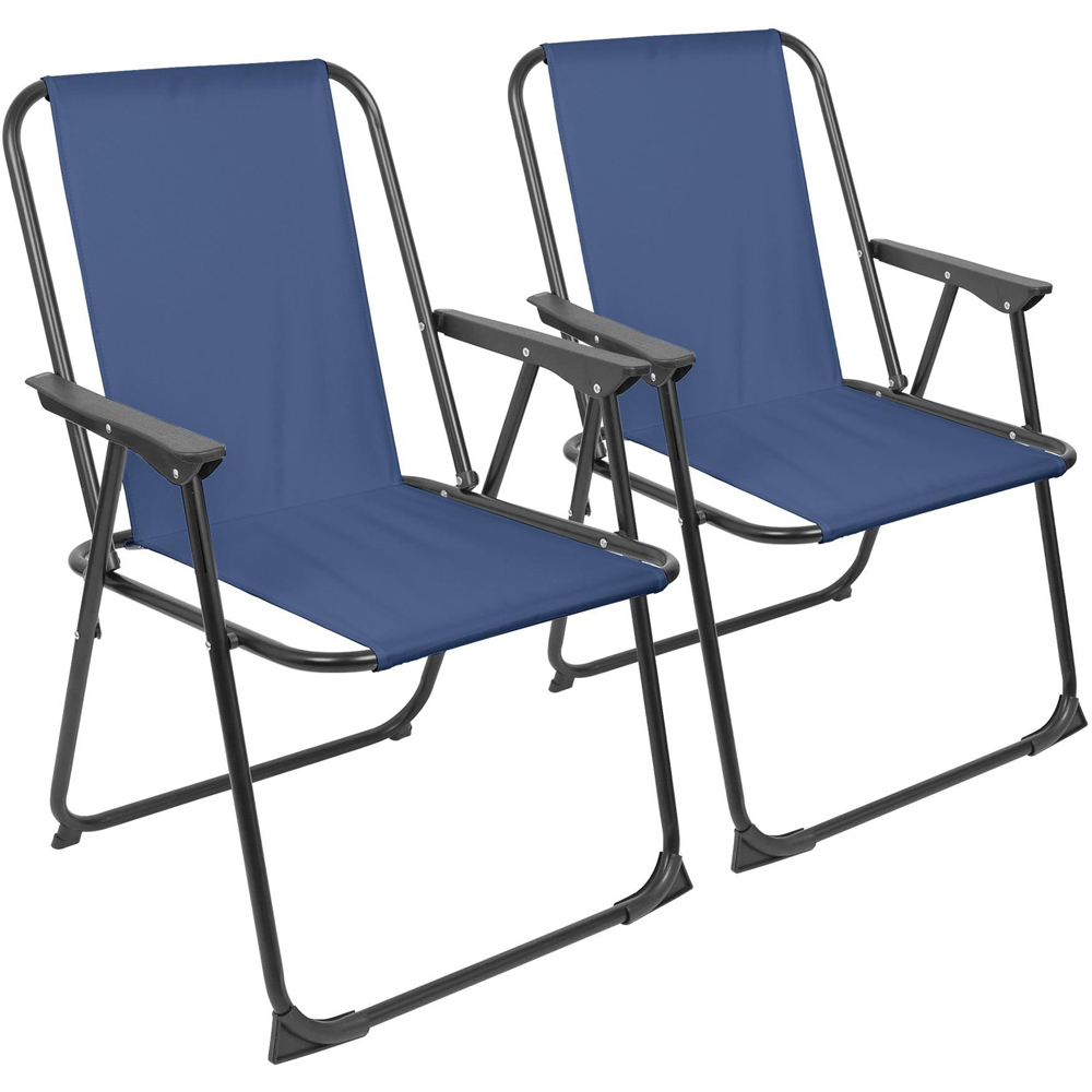 Harbour Housewares Set of 2 Matt Black and Navy Folding Metal Beach Chair Image 2