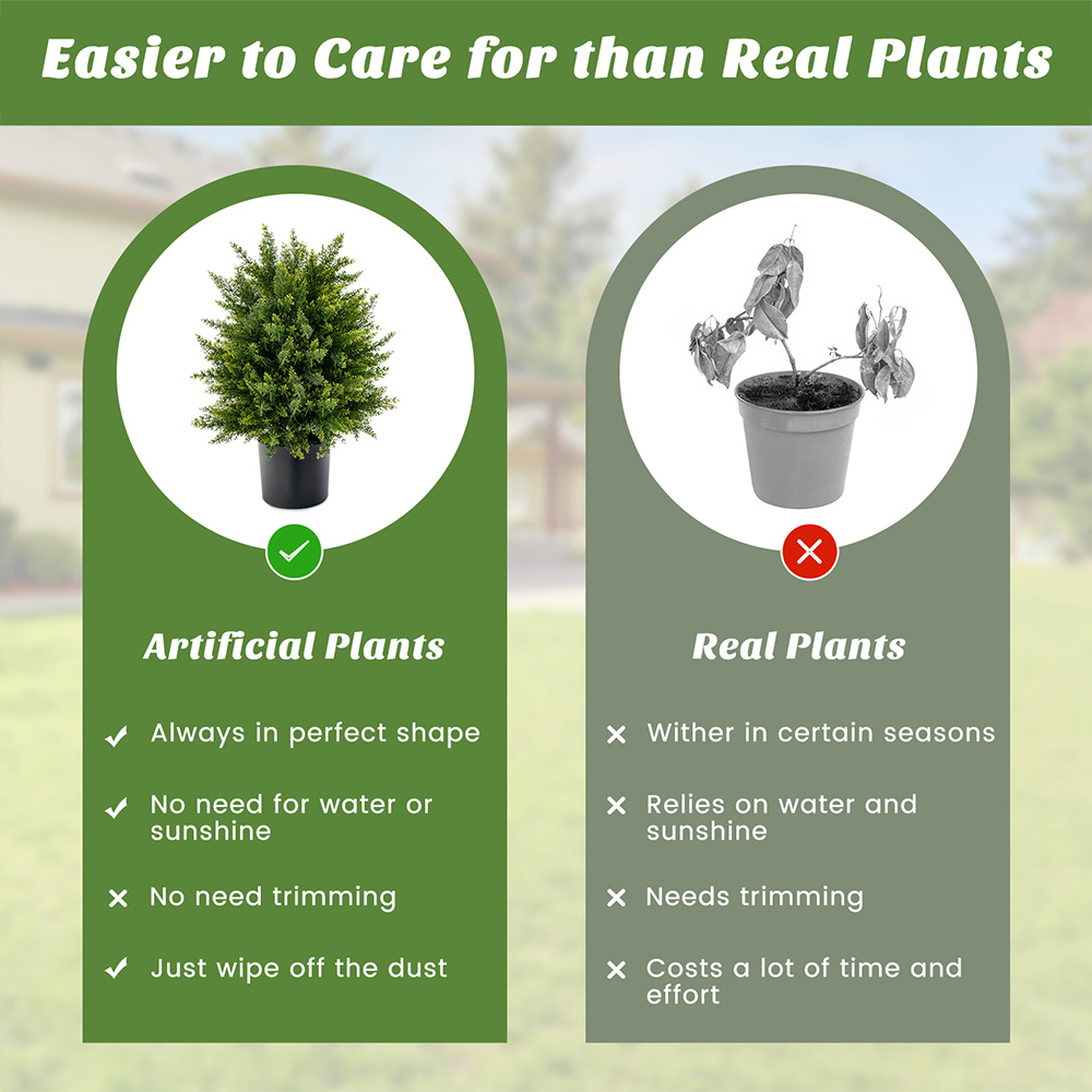 Costway Cedar Topiary Ball Artificial Plant In Pot 2ft 2 Pack Image 8