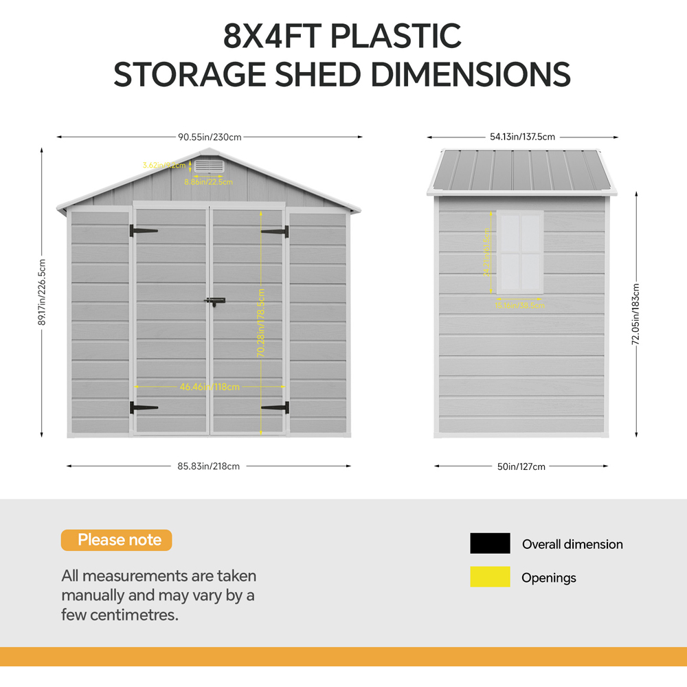 Living and Home 8 x 4ft Smokey Grey Wood Grain Plastic Apex Storage Shed Image 9