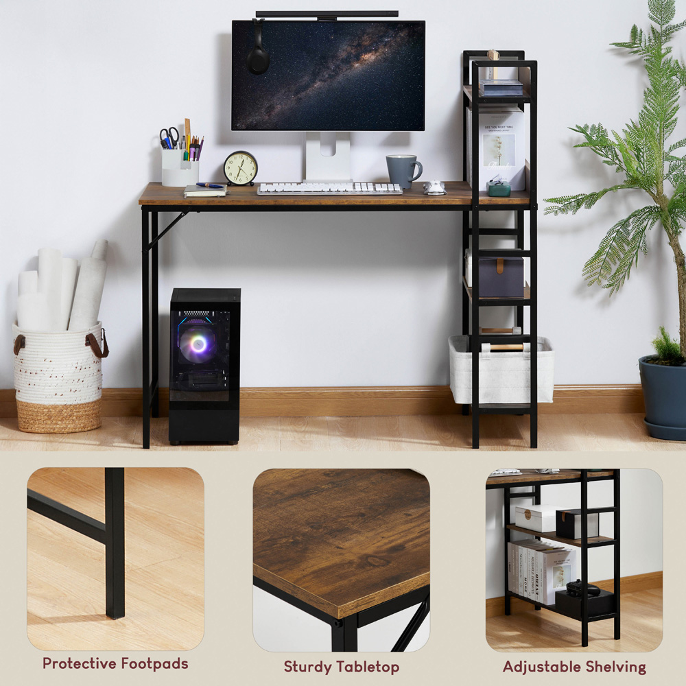 Vida Designs Brooklyn Dark Wood Computer Desk with 3 Shelf Image 6