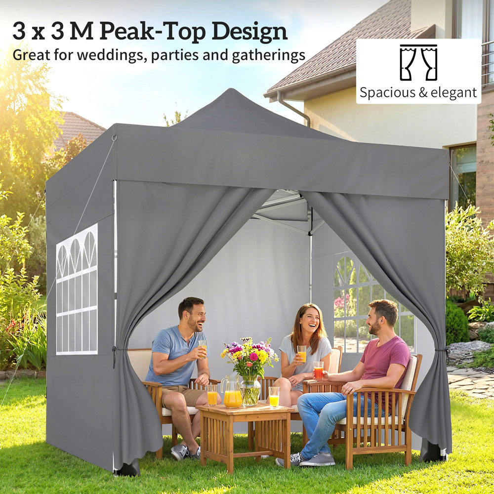 Outsunny 3 x 3m Dark Grey Heavy Duty Marquee Pop Up Gazebo with Sides Image 7