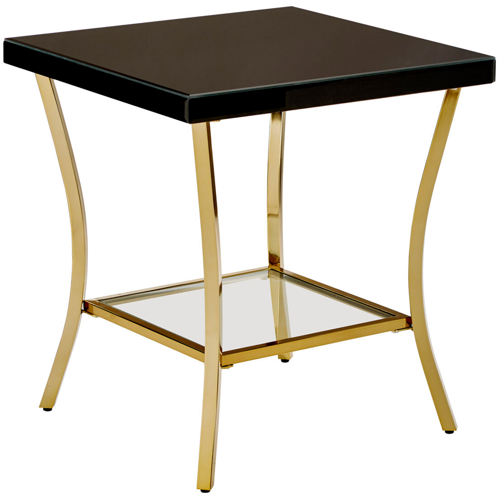 Premier Housewares Kensington Townhouse Single Shelf Black Mirror Side Table with Gold Legs Image 2