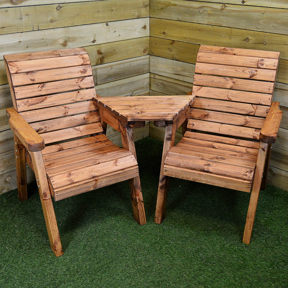 Samuel Alexander 2 Seater Chunky Rustic Wooden Garden Loveseat with Tray Image 9