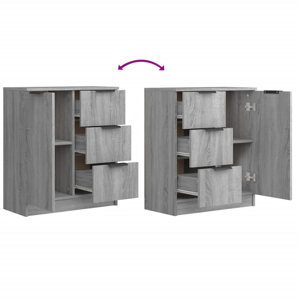 vidaXL Single Door 3 Drawer Grey Sonoma Wooden Sideboard Image 6