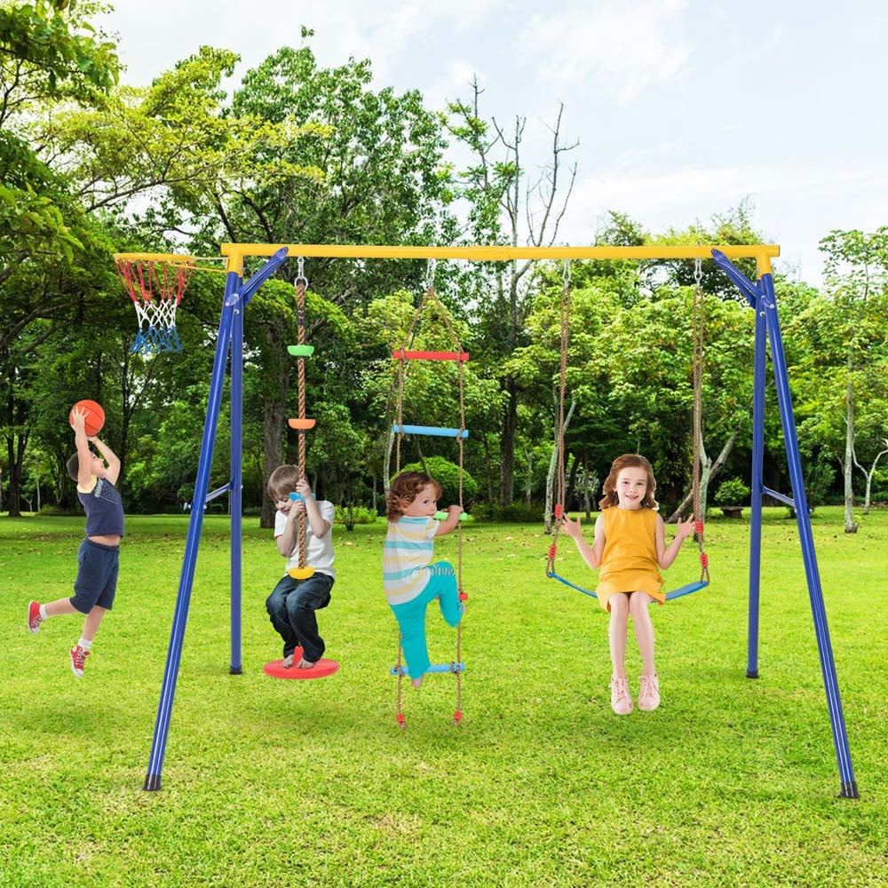 Costway 4 in 1 Blue and Yellow Heavy Duty Swing Set Image 2