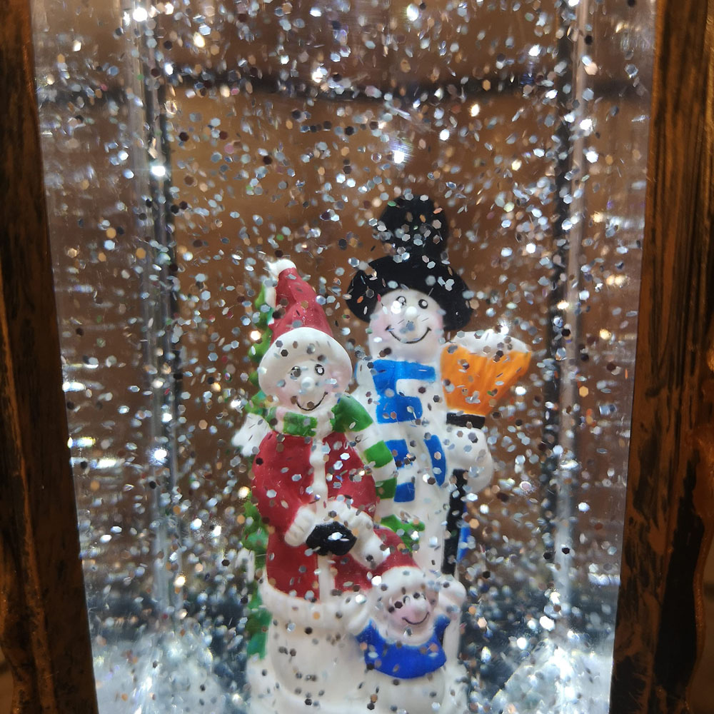 Samuel Alexander Snowman Scene Antique Effect Christmas Water Spinner Lantern 27cm Image 3