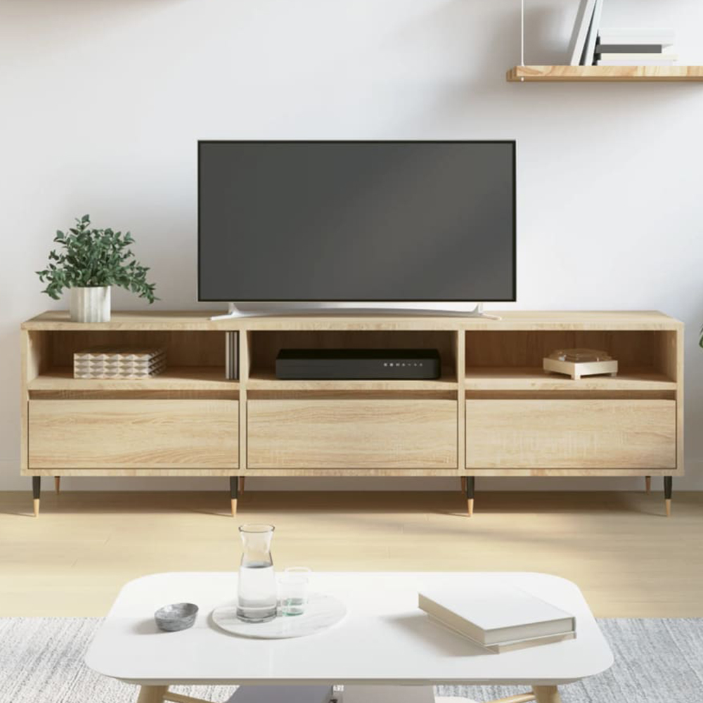 vidaXL 3 Door 3 Shelf Sonoma Oak Wide TV Cabinet Image 1