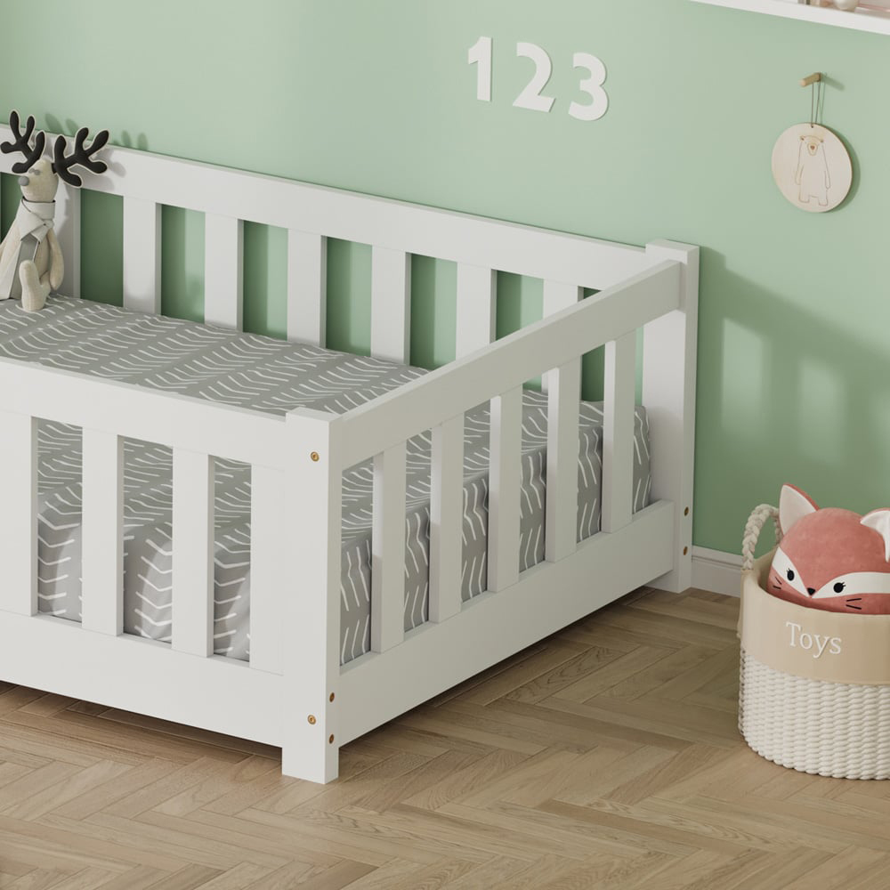 FurnitureHMD White Pine Wood Kids Bed Frame Image 4