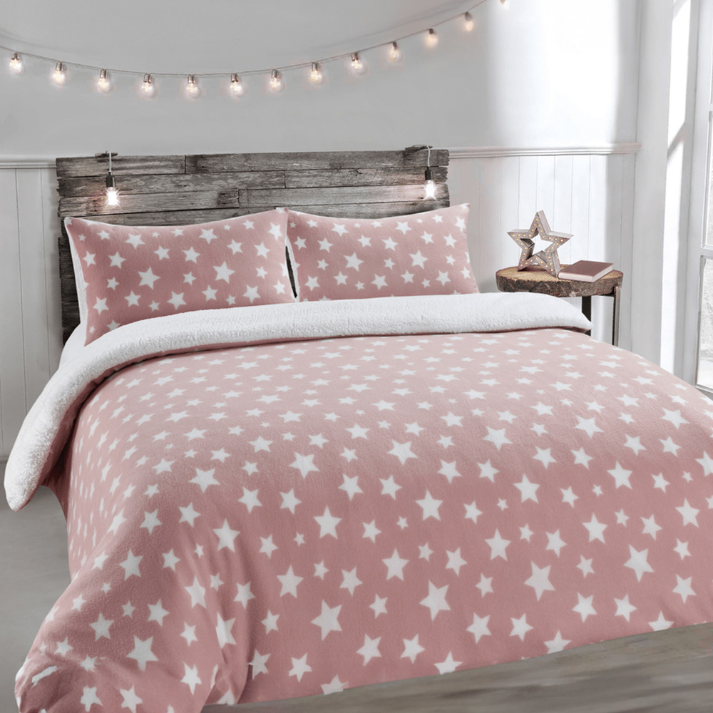 Velosso Single Blush Teddy Fleece Stars Duvet Set Image 1