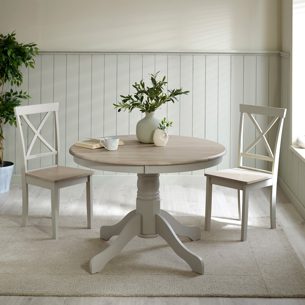 Furniturebox Bodmin 4 Seater Round Wooden Dining Table Whitewashed and Light Grey Image 5