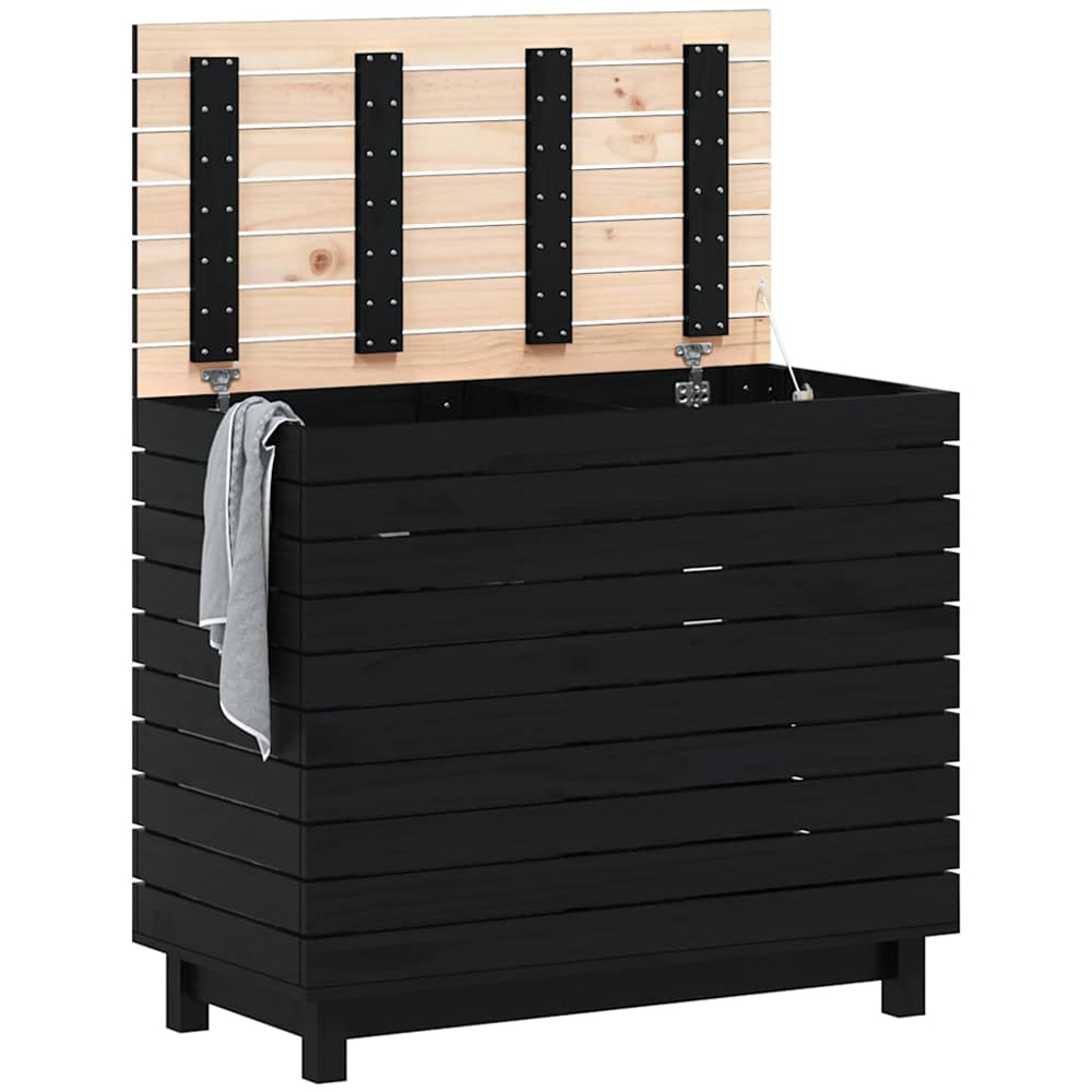 vidaXL Black Solid Pine Wood Laundry Basket 88.5 x 44 x 76cm Image 2