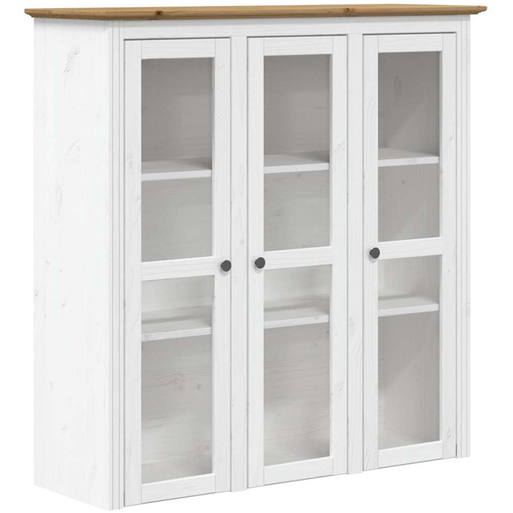 vidaXL 6 Door 3 Drawer White and Brown Solid Pine Wood Glass Highboard Image 3