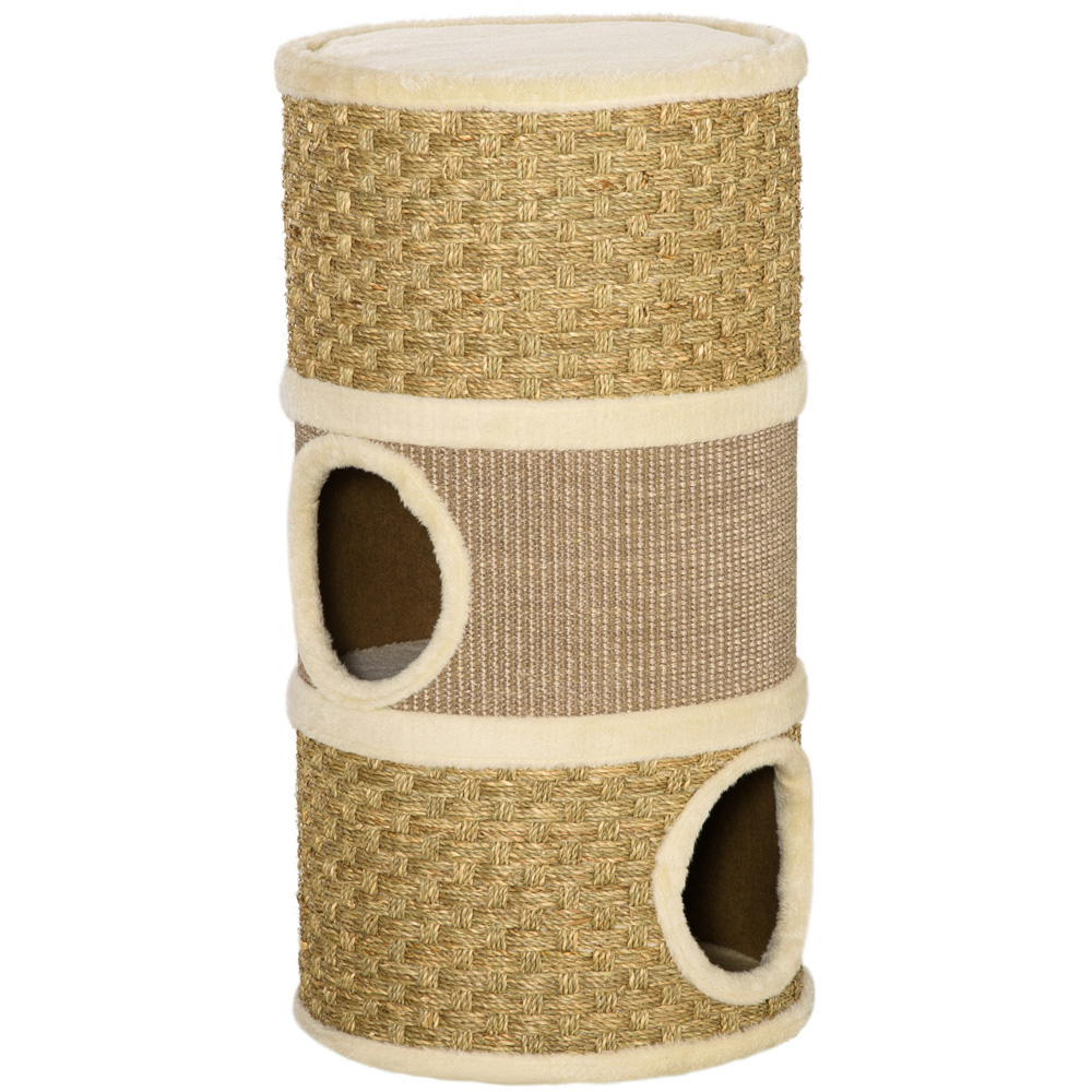PawHut 70cm Khaki and Brown Cat Activity Tree Image 1
