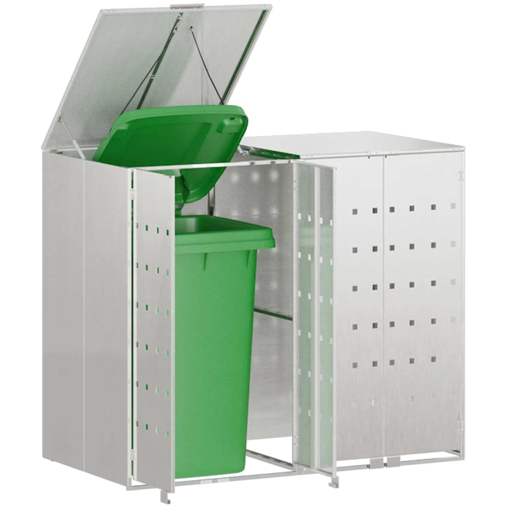 vidaXL Silver 2 Wheelie Bin Storage Shed Image 3