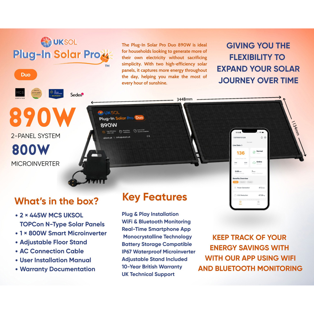 UKSOL Plug-In Solar Pro Duo 2 Panel Hybrid Mount Kit 890W Image 7