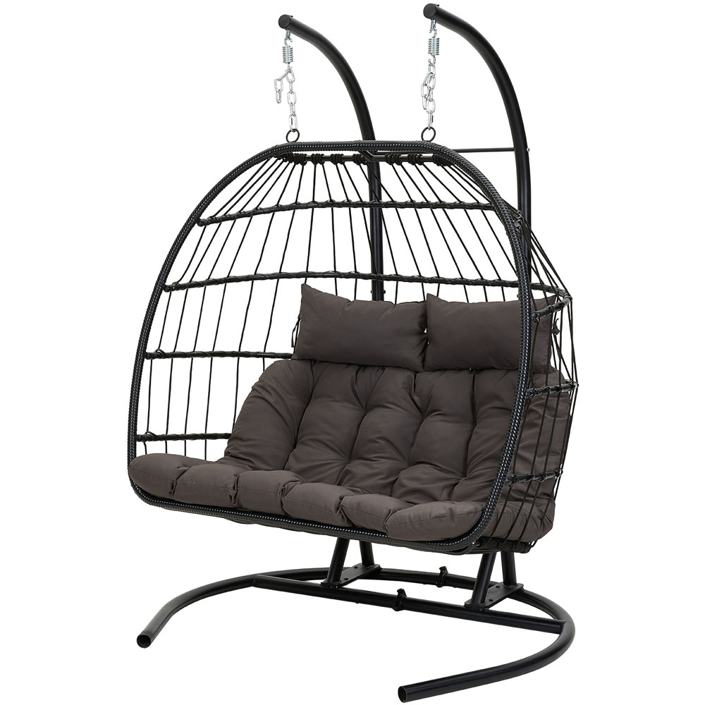 Living and Home 2 Seater Swing Egg Chair with Metal U-Shape Stand and Cushion Image 2