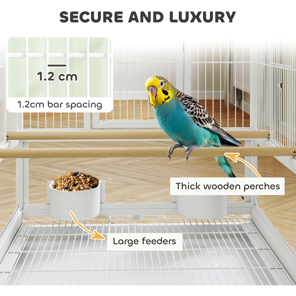 PawHut Large White Acrylic Bird Cage with Rolling Stand and Viewing Panel Image 5
