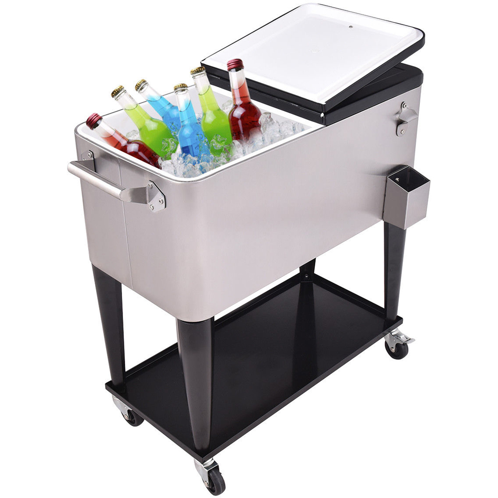 Costway Stainless Steel 76L Bar Party Drink Ice Bucket Trolley Car Cooler Image 2