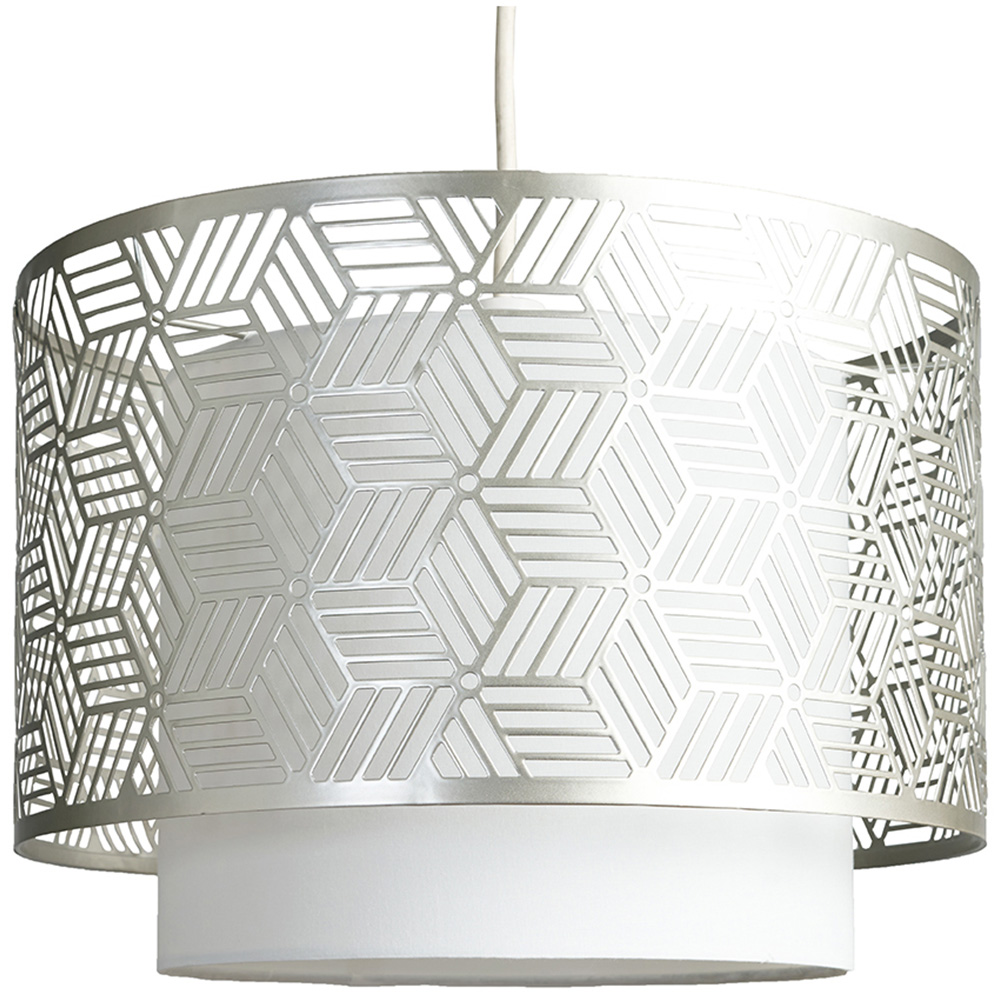 ValueLights Eugene Geo Grey Ceiling Pendant Light Drum Lamp Shade Image 1