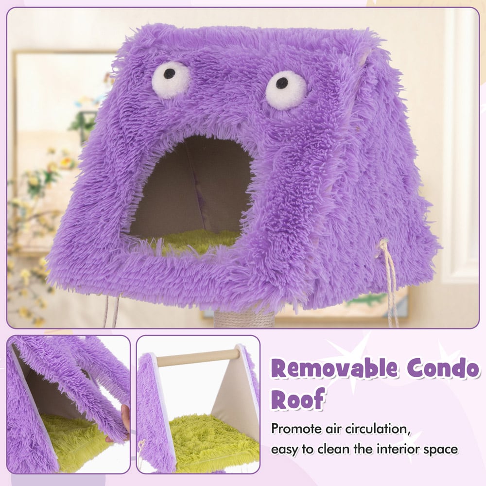 Costway Purple Monster Themed Cat Tower with 2 Private Condos 111cm Image 6