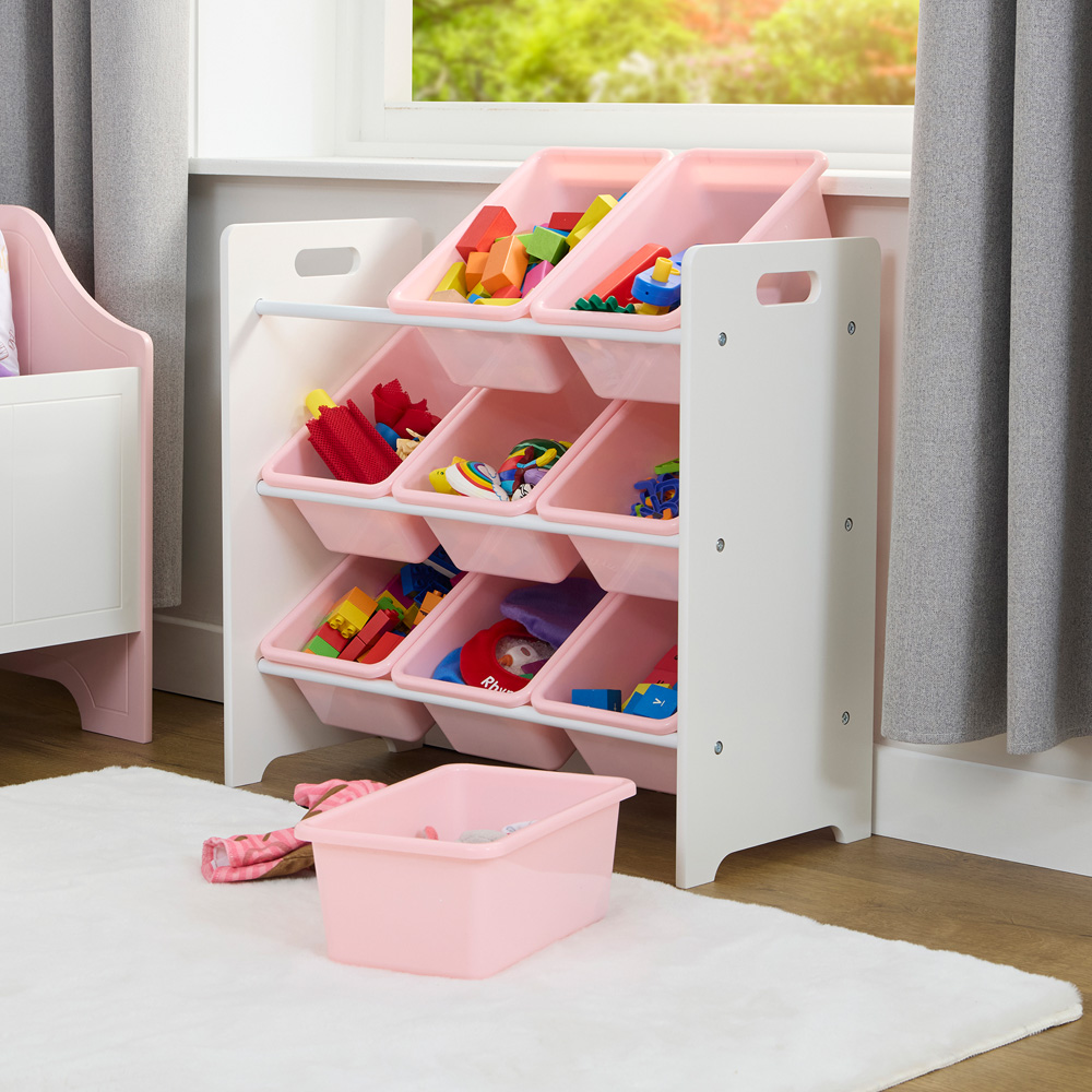 Liberty House Toys Kids 9 Bin White and Pink Storage Unit Image 2