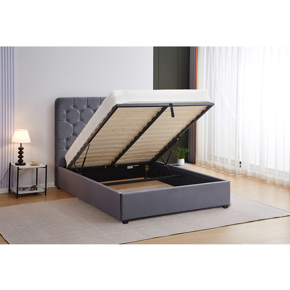Seconique Madison King Size Grey Velvet Fabric Gas Lift Ottoman Bed Frame Image 8