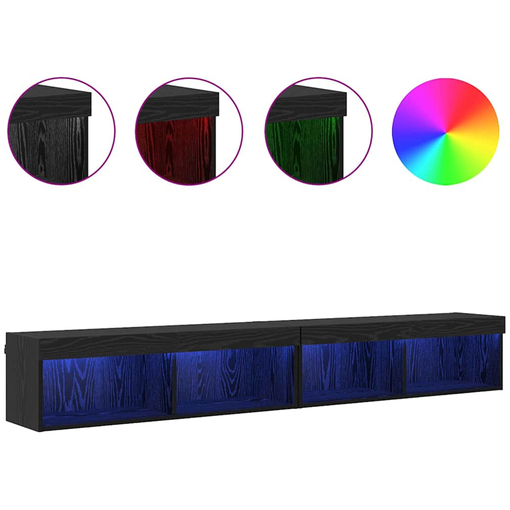 vidaXL 2 Shelf Black Oak TV Cabinet with LED Lights Set of 2 Image 4