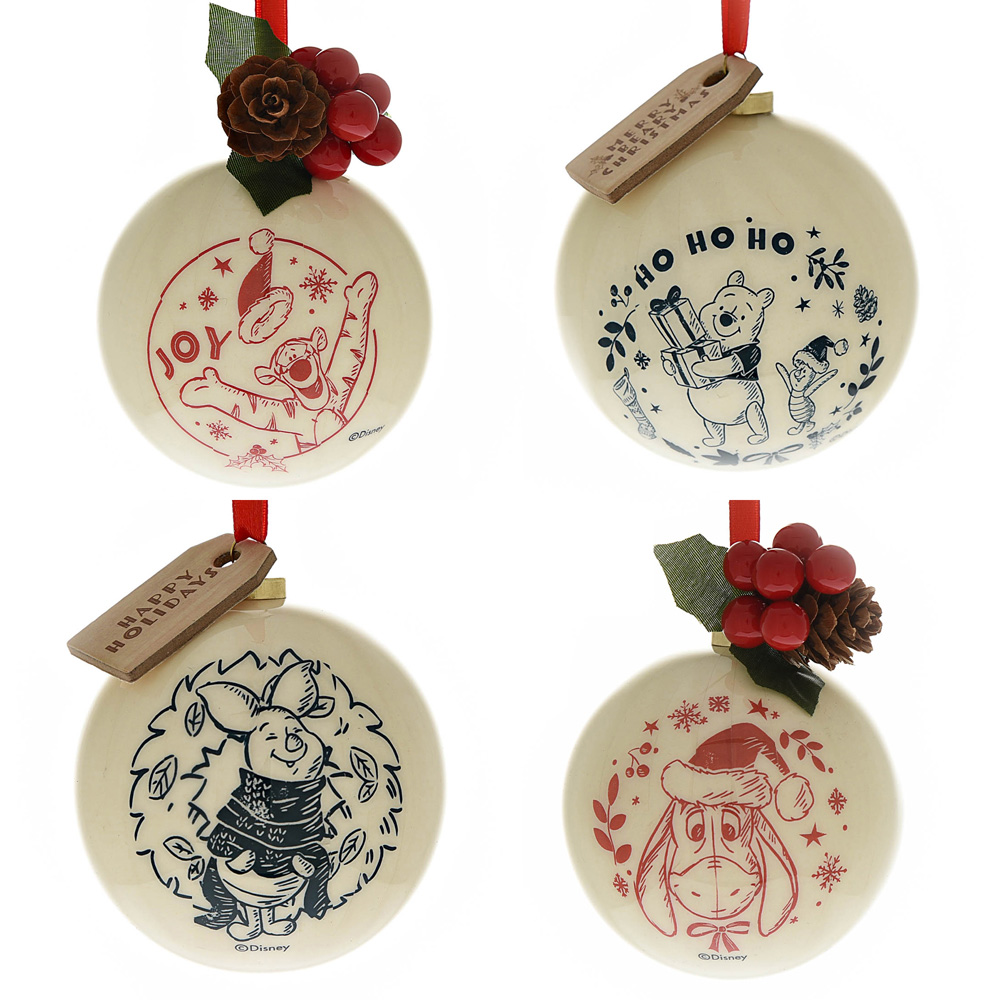 Disney Winnie the Pooh Cream Baubles 4 Pack Image 1