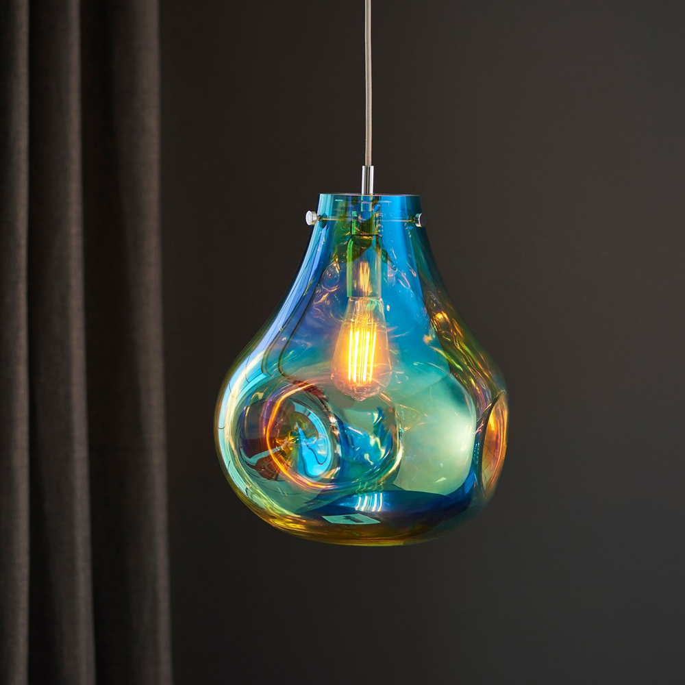 Merano Perugia Metallic Glass Petrol Pendant Ceiling Lamp Image 2