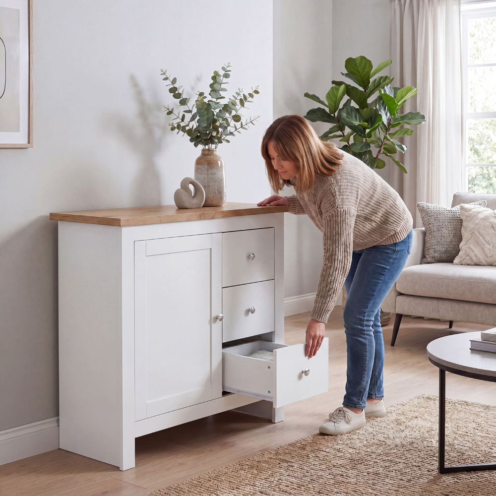 VIDA DESIGNS Arlington Single Door 3 Drawer White Sideboard Image 3