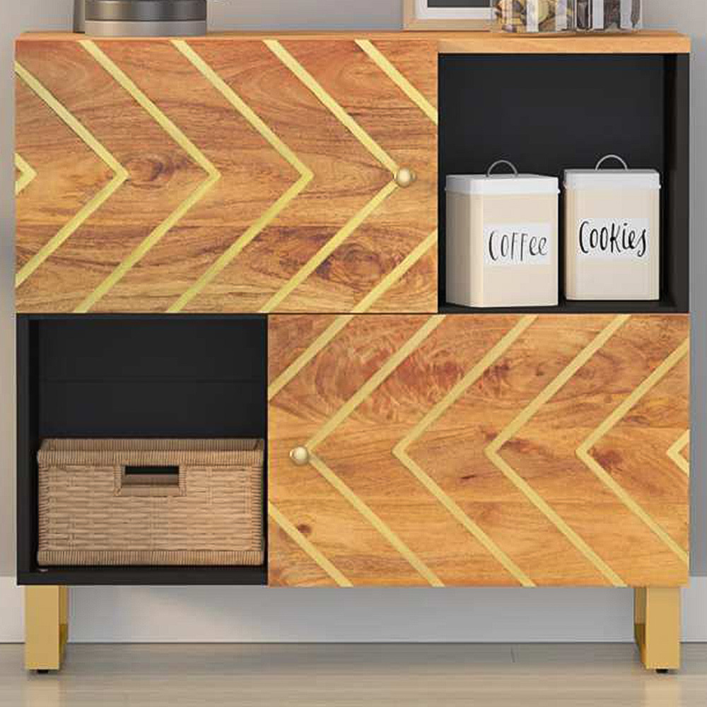 vidaXL 2 Door Brown and Black Solid Mango Wood Sideboard Image 1