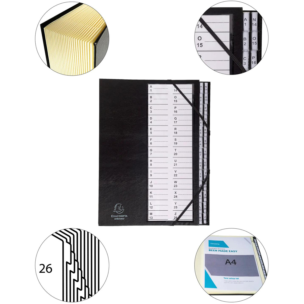 Exacompta A4 Black Multipart File with Elastic Straps and A-Z Tabs Image 5