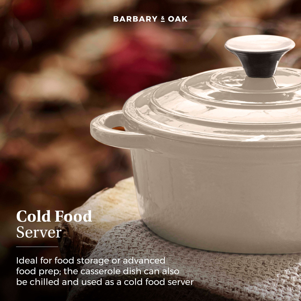 Barbary & Oak 24cm Cream Cast Iron Round Non-Stick Casserole Pan with Lid Image 6