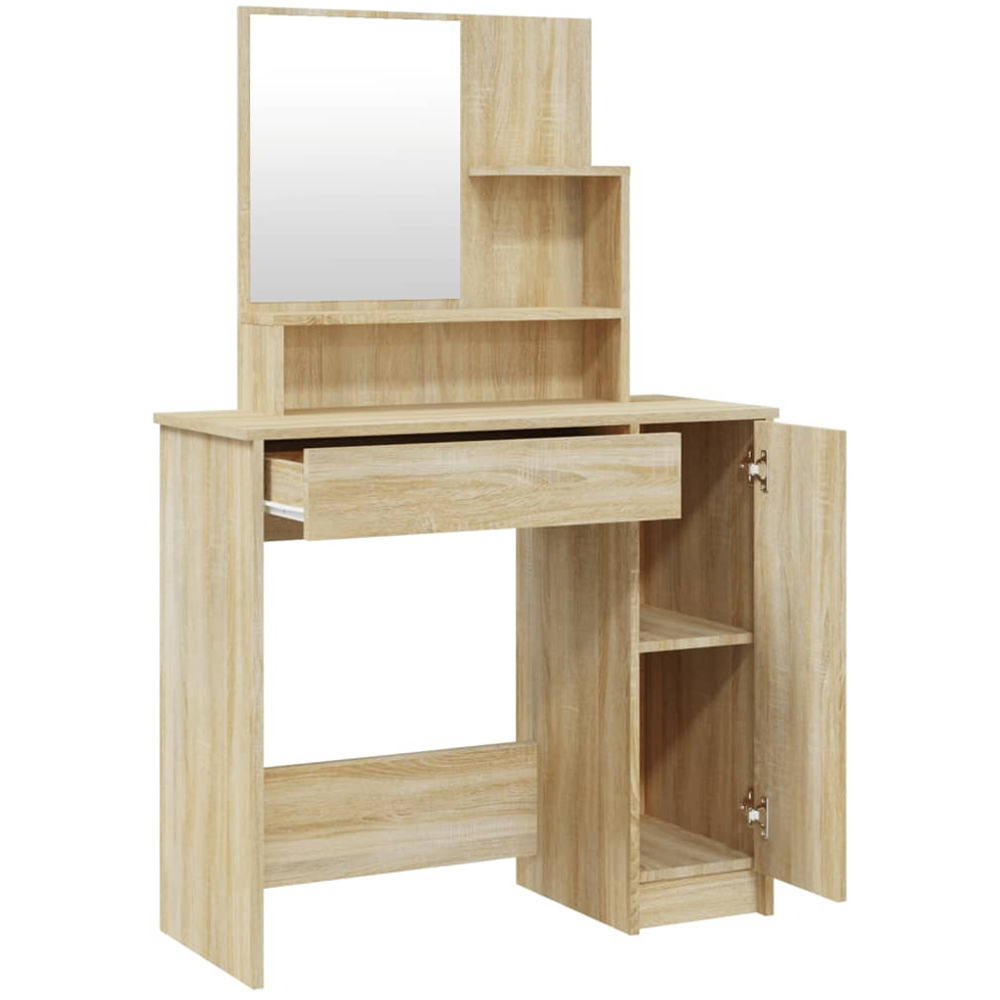 vidaXL Single Door Single Wide Drawer Sonoma Oak Dressing Table with Mirror Image 3