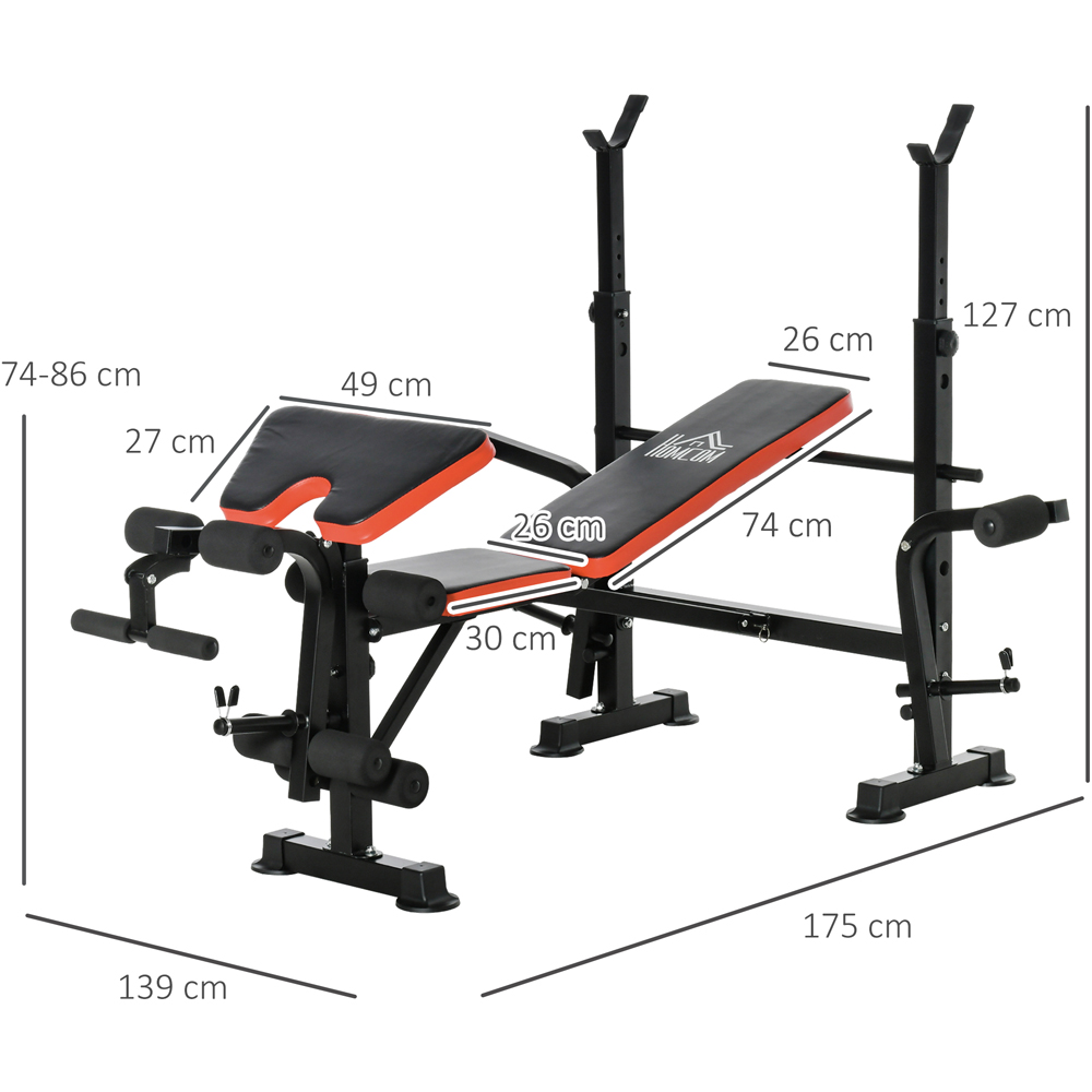 HOMCOM Black and Red Adjustable Weight Bench with Leg Developer Barbell Rack Image 7