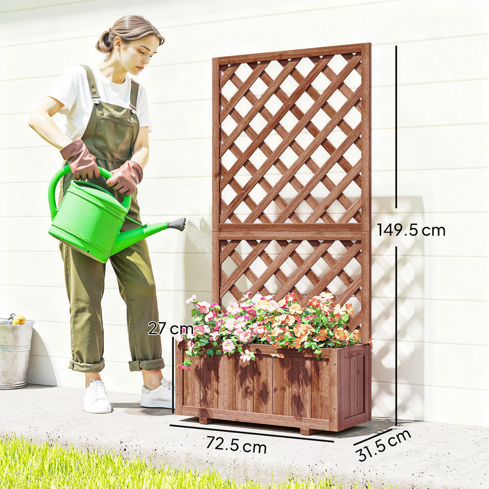 Outsunny Wooden Raised Garden Bed Planter Box with Trellis 149.5 x 31.5 x 72.5cm Image 8